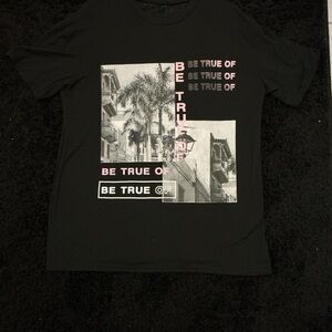 Graphic Black Tee with Pink & White Photo Print